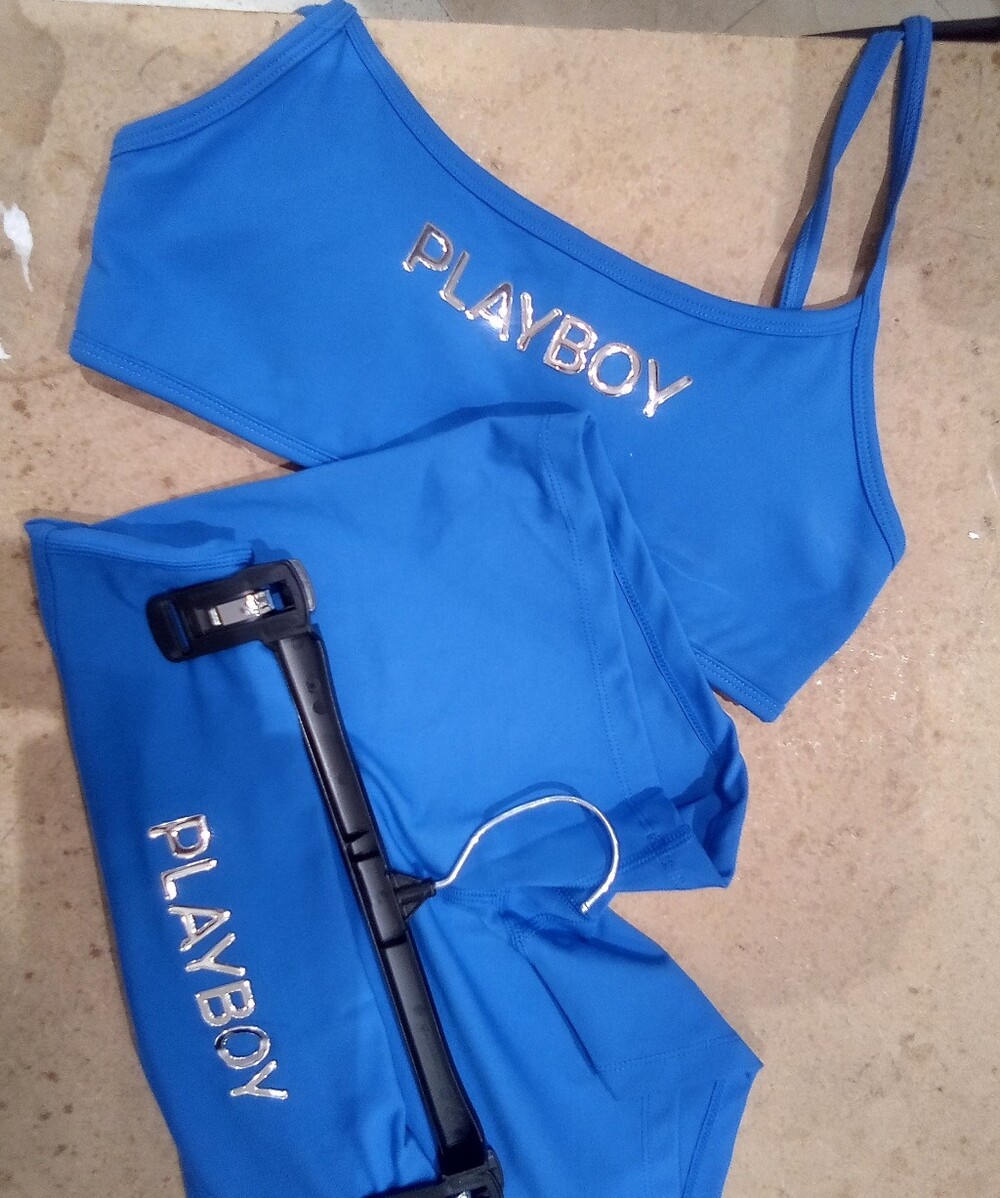 Playboy Blue Spandex Shorts & Matching Bra